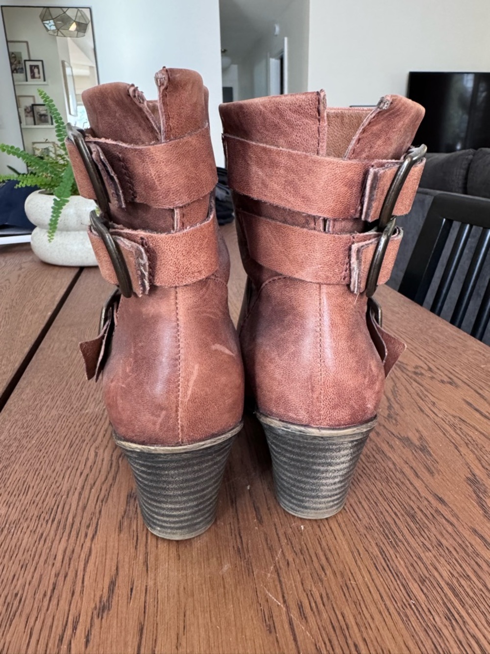 Lucky Brand Cognac Brown Leather Buckle Ankle Boots - Picture 2 of 6